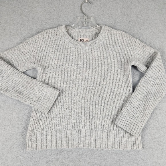 SO Other - SO Sweater Girls L 10/12 Gray Shimmer Ribbed Knit Long Sleeve Crew Neck Pullover